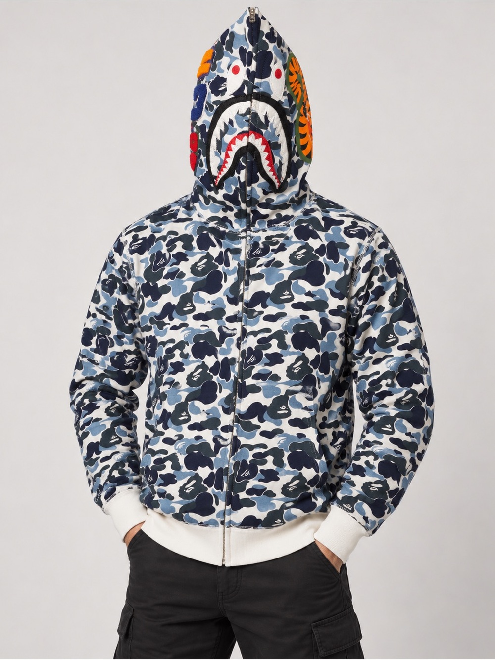 A Bathing Ape BAPE Shark Blue Camo Full Zip Hoodie Men’s Size Large